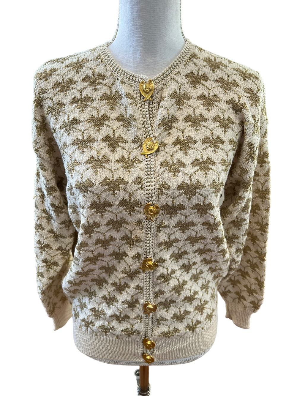 Vintage Dia North of Boston Metallic Gold & Cream Cardigan Sweater
